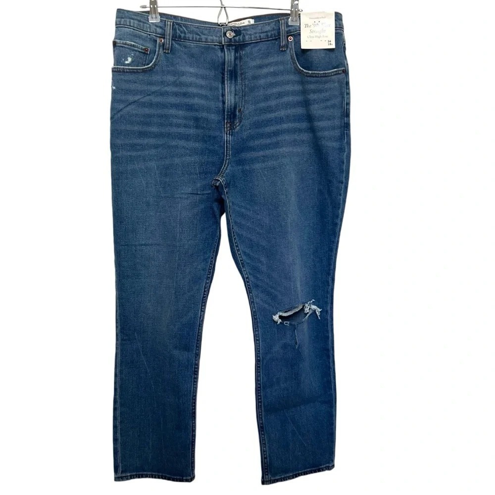 Abercrombie & Fitch Women 90s Slim Straight Ultra High Rise Jeans 18 S Blue